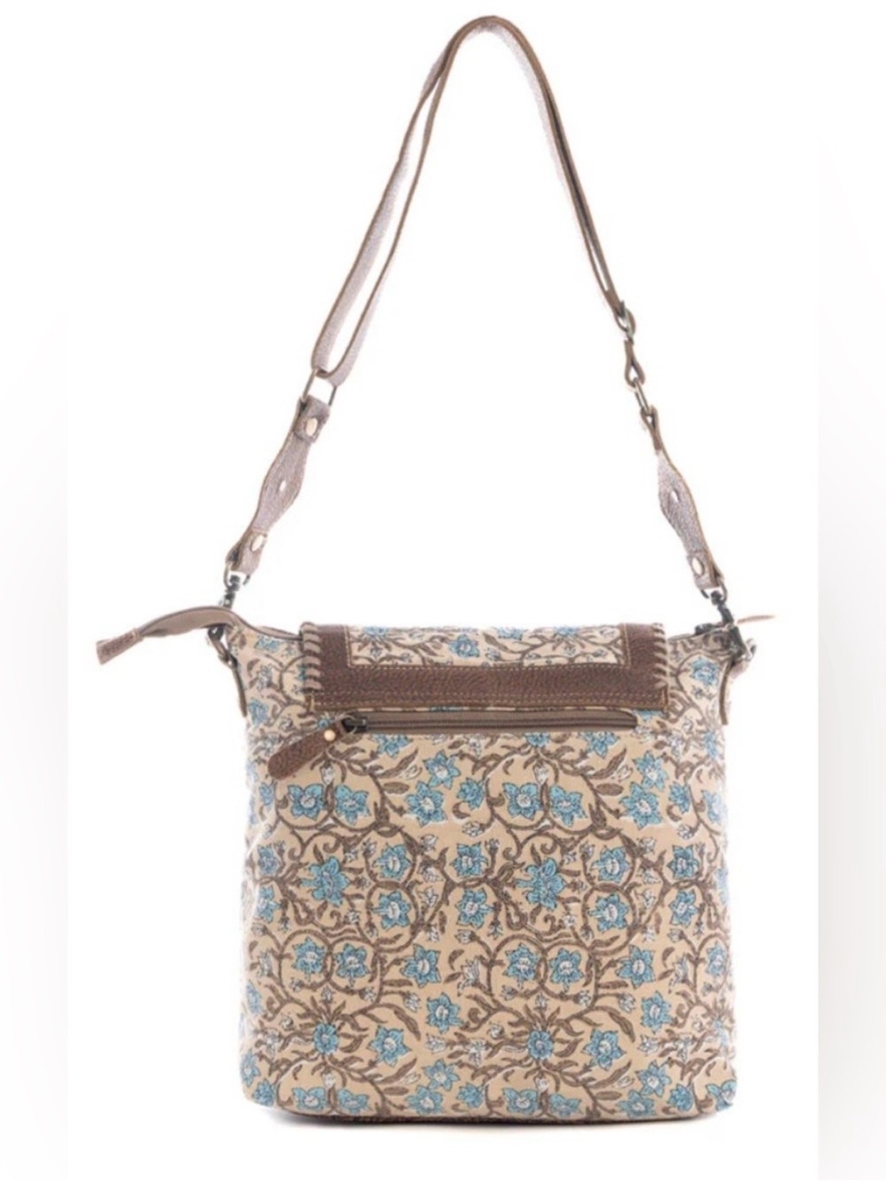 Myra Bag Brown Crossbody with Blue Floral Print - Picture 3 of 5